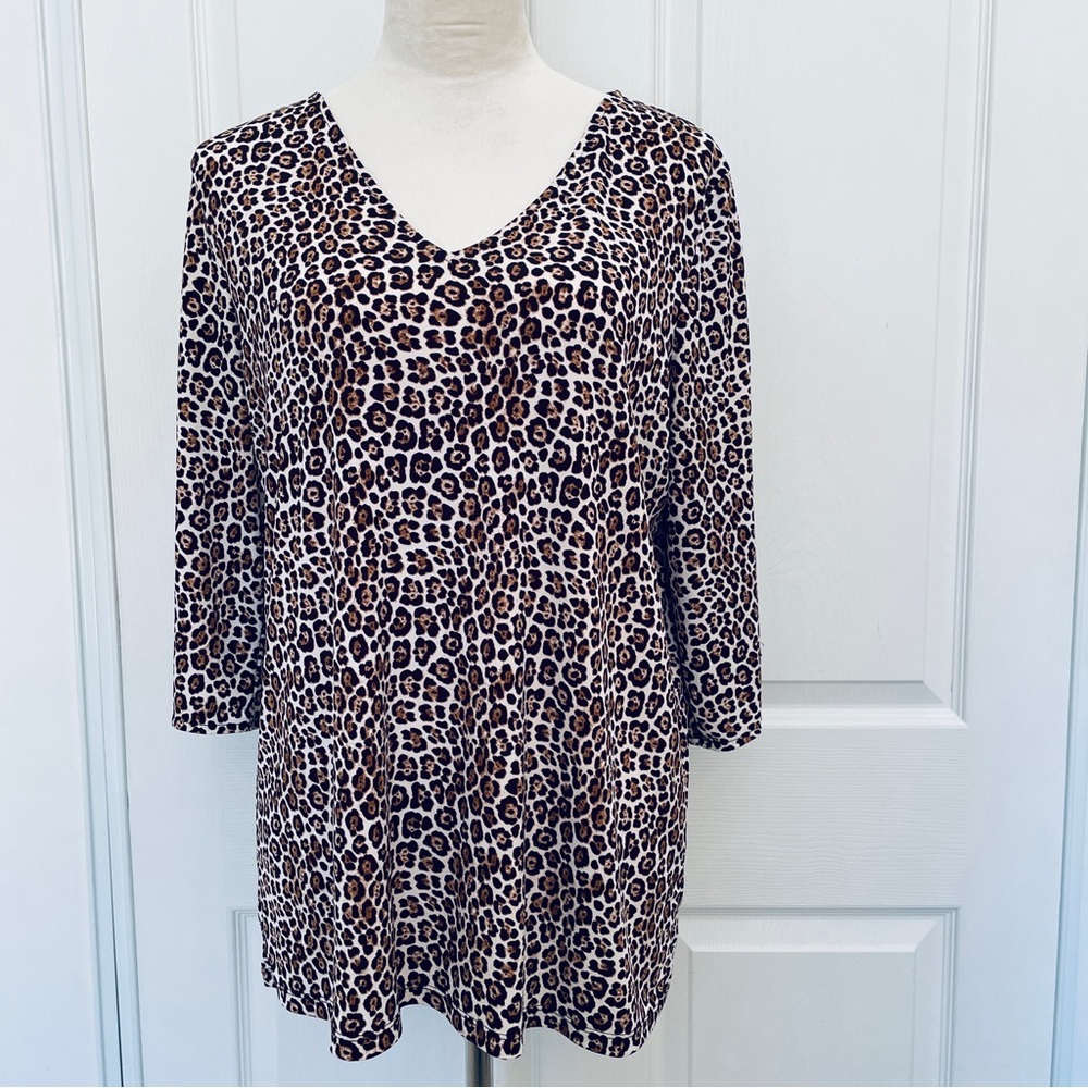 Michal Micheal Kors women leopard print 3/4 sleeve top size L